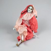Vintage Posable Jester Doll, 13.5 Inch Porcelain Clown Figure, Display or Gift for Collector, Whimsical Home Decor