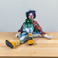 Vintage Ganz Shelf Sitter Clown, Porcelain, Fabric Costume, 14 Inches, Collectible Clown Doll, Display Doll