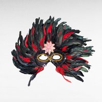 Vintage Feather Mardi Gras Mask, Black and Red Masquerade Ball Mask, Carnival Costume, New Orleans Style Wall Art, Halloween Party