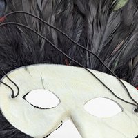 Vintage Feather Mardi Gras Mask, Black and Red Masquerade Ball Mask, Carnival Costume, New Orleans Style Wall Art, Halloween Party