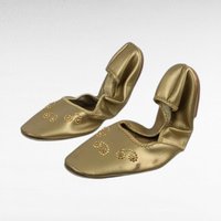 Vintage 1960s Gold Leather Flats Size 8.5, Beaded Metallic Slip On Shoes, Mod Era Foldable Travel Slipper, Womens Evening Shoe