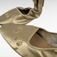 Vintage 1960s Gold Leather Flats Size 8.5, Beaded Metallic Slip On Shoes, Mod Era Foldable Travel Slipper, Womens Evening Shoe