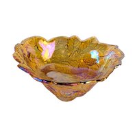 Vintage Marigold Glass Set, 4 Pieces, Compote, Candy Dishes,  Loganberry Bowl,  Iridescent Glassware, Home Decor, Gift for Collector