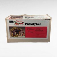 Vintage Sears Nativity Set, 11 Ceramic Figures and Wood Stable, Complete Christmas Manger Scene, Traditional Holiday Decor