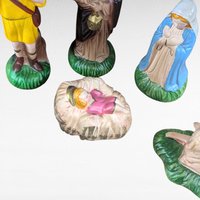 Vintage Sears Nativity Set, 11 Ceramic Figures and Wood Stable, Complete Christmas Manger Scene, Traditional Holiday Decor