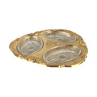 Vintage Copper Craft Serving Tray with Three Glass Dishes, Ornate Party Platter, Decorative Appetizer Server