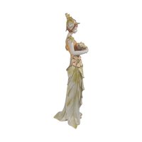Vintage Resin Woman Figurine, Elegant Dresser Decor, Lady with Flowers, Art Deco Style, Decorative Sculpture