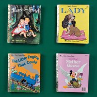 Set of 4 Vintage Little Golden Books, Disney Lady, Hansel & Gretel, Mother Goose, The Little Engine That Could, Children's Story Collection