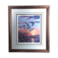 Vintage "Mallards at Sunset" Signed & Numbered Print by Rhynard Klingbeil, Framed Wildlife Art, Duck Decor, Nature Gift