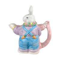 Vintage Dancing Rabbit Teapot, 9" Ceramic Bunny Teapot, Whimsical Kitchen Decor, Spring Easter Gift, Collectible Teapot