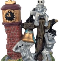 Vintage Halloween Skeleton Clock Tower Decoration, Spooky Village Accessory, Halloween Mantel Display, Gift for Halloween Fan