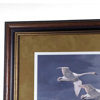 David A. Maass "Autumn at Baker - Trumpeter Swans" Framed Print, Signed Wildlife Art, Vintage Bird Decor, Swan Landscape Painting