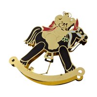 Vintage Brass Metal Rocking Horse and Carriage Ornament Set