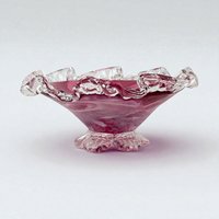 Vintage Rossi Cranberry Mist Candy Dish: 22k Gold Accent Crystal Bowl