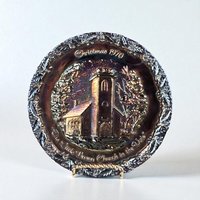 1970 Fenton Glass Christmas Plate: Little Brown Church Winter Scene
