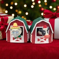 Vintage Enesco Bobblehead Ornaments: Cow & Sheep - Dairy Christmas