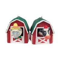 Vintage Enesco Bobblehead Ornaments: Cow & Sheep - Dairy Christmas