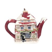 1997 Fitz and Floyd Dickens Ceramic Teapot, Christmas Carol House with Tiny Tim, Holiday Tea Service, Decorative Collectible Teapot