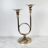 Vintage Brass Double Taper Candle Holder: Mid-Century Modern Candlestick