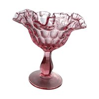 Vintage Fenton Cranberry Thumbprint Ruffled Candy Dish, Glass Compote, Pedestal Dish, Collectible Glassware, Home Decor, Centerpiece
