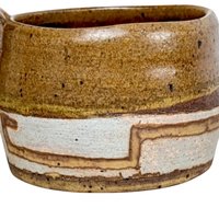 Handmade Studio Pottery Mug: Brown & White Glaze, Rustic Coffee Cup