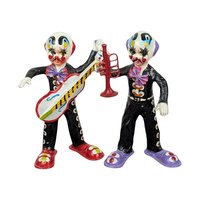 Vintage Mexican Paper Mache Clown Figurines, Musician Clowns, Folk Art, Day of the Dead Decor, Pair of Clowns