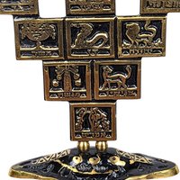 Vintage Goldtone & Black Enamel Astrological Candelabra, 3 Arm Candlestick Holder, Zodiac Candle Holder, Celestial Decor