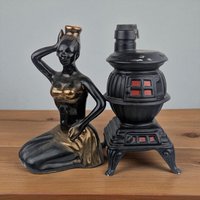 Vintage Decanter Set, 1968 Ezra Brooks Potbelly Stove & Luxardo Cherry Wine Decanter, Collectible Barware, Gift for Collectors