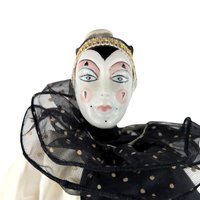 Vintage Harlequin Doll, Black and White Clown Doll, Porcelain Doll, Collectible Doll, 15 Inch Doll, Gift for Doll Collector