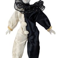 Vintage Harlequin Doll, Black and White Clown Doll, Porcelain Doll, Collectible Doll, 15 Inch Doll, Gift for Doll Collector