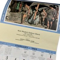 Vintage 1969 Bible Studies Calendar, Jesus in Gethsemane Wall Hanging, Lutheran Church Decor, Christian Religious Art Print
