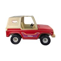 Vintage Red Metal Tonka Mighty Adventure Jeep, 18" Length, Stickers, Collectible Tonka Toy, Gift for Collector