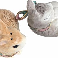 Vintage Fitz and Floyd Woodland Spring Bunny Salt and Pepper Set, Ceramic Rabbit Shakers, Collectible Kitchen Decor, Easter