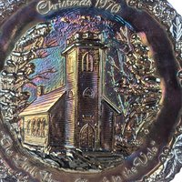 1970 Fenton Glass Christmas Plate, The Little Brown Church in the Vale, Vintage Holiday Decor, Collectible Glass Plate, Winter Scene