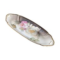 Vintage Suhl Germany Floral Celery Tray / Dresser Tray, 12" Oval Porcelain Serving Dish, Hand Painted Rose Design, Vanity Tray, Gift for Her