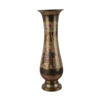Vintage Ornate Brass Vase: 11.75" Tall Floral Engraved Design