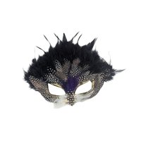 Vintage Applause Feather Half Mask, Black with Purple and Gold Trim, Costume Accessory, Masquerade Ball, Unique Decor