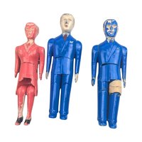 Vintage 1940s Renwal Dollhouse Figures Lot, Hard Plastic Miniature People for Doll House, Play Worn Father and Mother Dolls