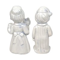 Pair of Vintage Ceramic Christmas Figurines, Man and Woman in Pajamas, Hand-Painted, Blue Tint, 7 Inches