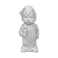 Pair of Vintage Ceramic Christmas Figurines, Man and Woman in Pajamas, Hand-Painted, Blue Tint, 7 Inches