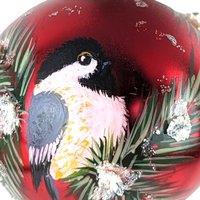 Vintage Hand Painted Chickadee Christmas Ornament, Red Glass Ornament, Winter Bird Ornament, Nature Lover Gift, Holiday Decor