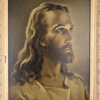 Vintage Sallman's Head of Christ Lithograph, Framed Religious Art, 19x15", Distressed Wood Frame, Gift for Christian, Home Decor