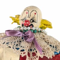 Vintage Paper Mache Clown Figure with Balloons, 16" Tall, Whimsical Decor, Collectible Clown, Gift for Clown Collectors, Carnival Decor
