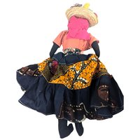 Vintage 17" Jamaican Folk Art Doll with Handcrafted Fabric Dress, Straw Hat, Collectible Caribbean Souvenir, Gift for Doll Collectors