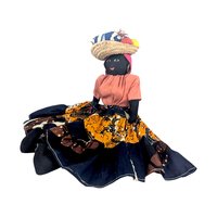 Vintage 17" Jamaican Folk Art Doll with Handcrafted Fabric Dress, Straw Hat, Collectible Caribbean Souvenir, Gift for Doll Collectors