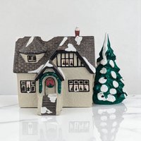 Vintage 1986 Dept 56 Stucco Bungalow Village House, Christmas Village Display, Holiday Decor, Gift for Collector