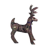 Vintage Paisley Pattern Plush Standing Reindeer, 11 Inch Decorative Holiday Figurine, Whimsical Christmas Decor, Reindeer Collectors