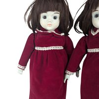 Vintage Commonwealth Happyland Porcelain Doll Pair, 15-16 Inch Victorian Style Dolls, Red Velvet Dresses, Collectible Dolls, Doll Collector