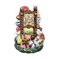 Vintage Fitz and Floyd Christmas Bell, Santa's Magic Workshop, Snowman Wreath Ornament, Collectible Holiday Decor