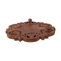 Vintage Indian Wooden Trivet, Carved Floral Design, 8 Inch, Handmade Kitchen Decor, Rustic Table Protector